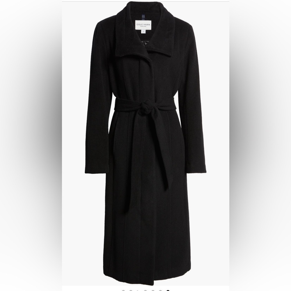 NWT Cole Haan Signature Slick Belted Long Coat Wool Blend Zip Snap Size 4